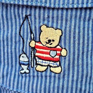 90s Poo Bear Blue Stripe Denim Overalls Button Closure Unisex Baby Large 6-9M